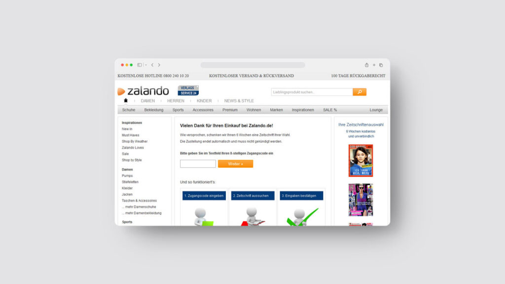 Landingpage-Design für Zalando